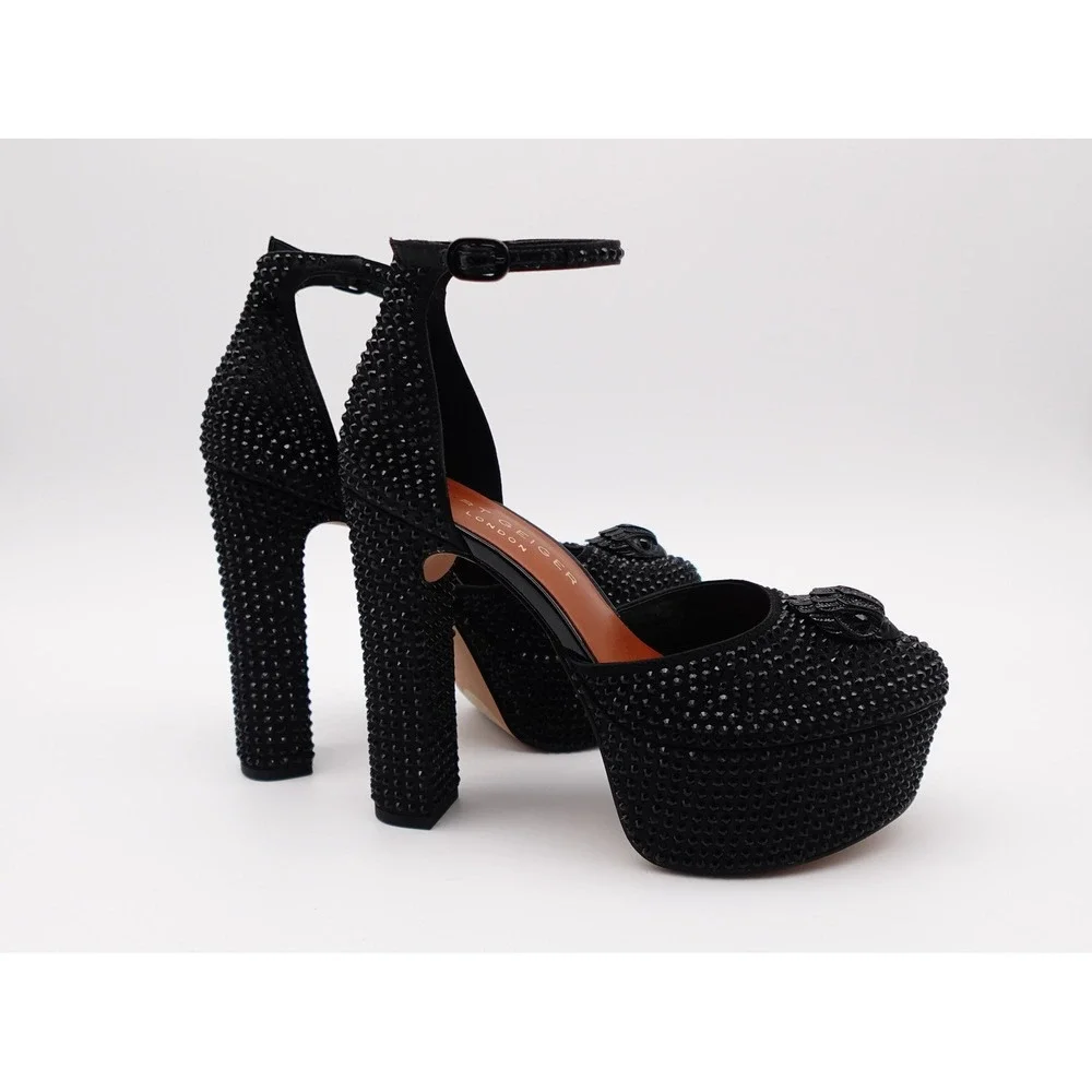 Kurt Geiger London Black Crystal Eagle Head Platform Heels Shoreditch Sandals 7